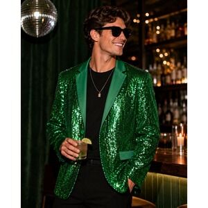 Tipsy Elves Mens Green Sequin Blazer St Patricks Day Party Sport Coat Size 44